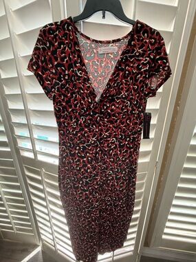 NWT - Women's Red and Black Leopard Print Dress - V-Neck